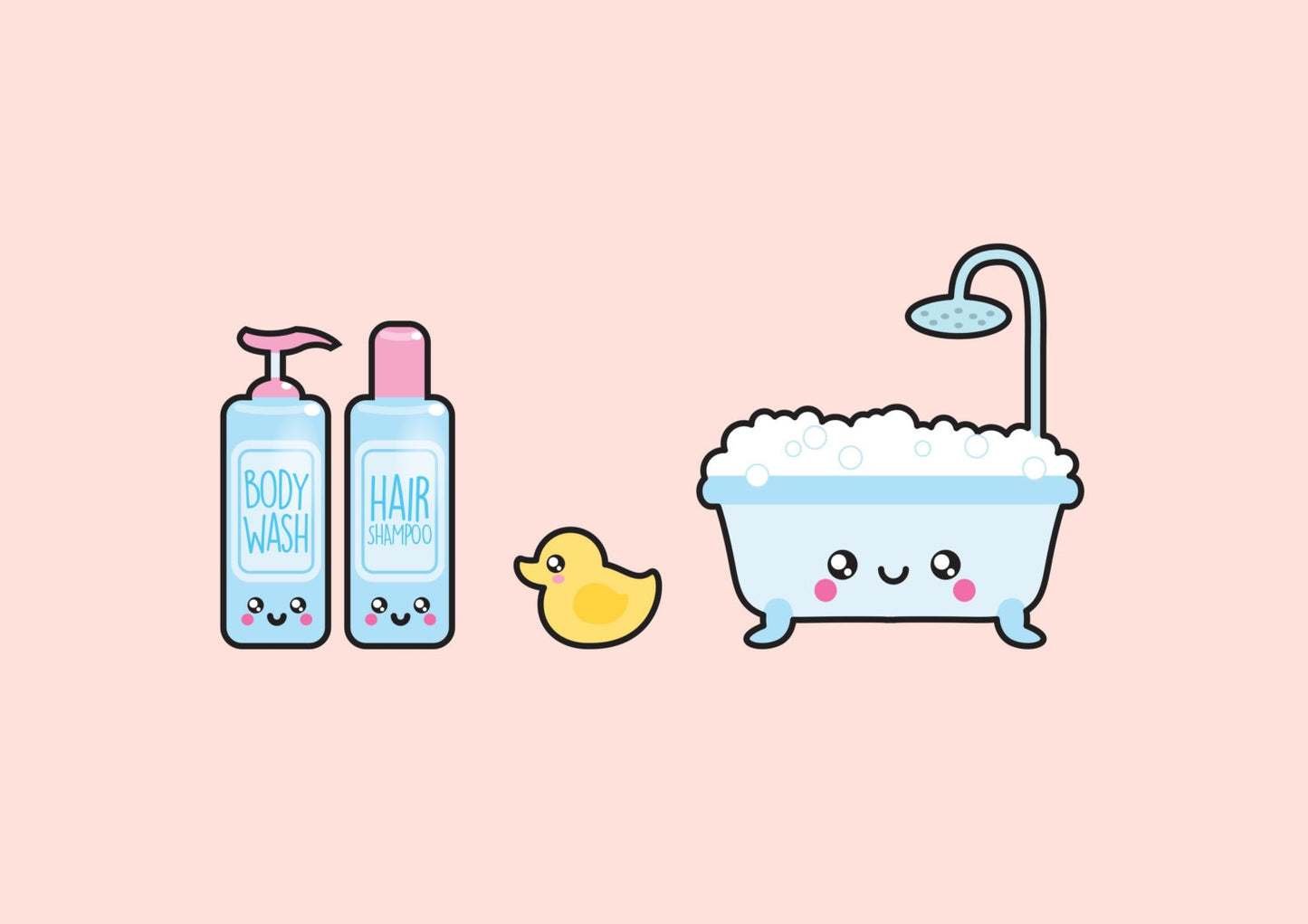 Premium Vector Clipart - Kawaii Bathroom Clipart - Kawaii Bathroom Clip art Set - High Quality Vectors - Instant Download - Kawaii Clipart