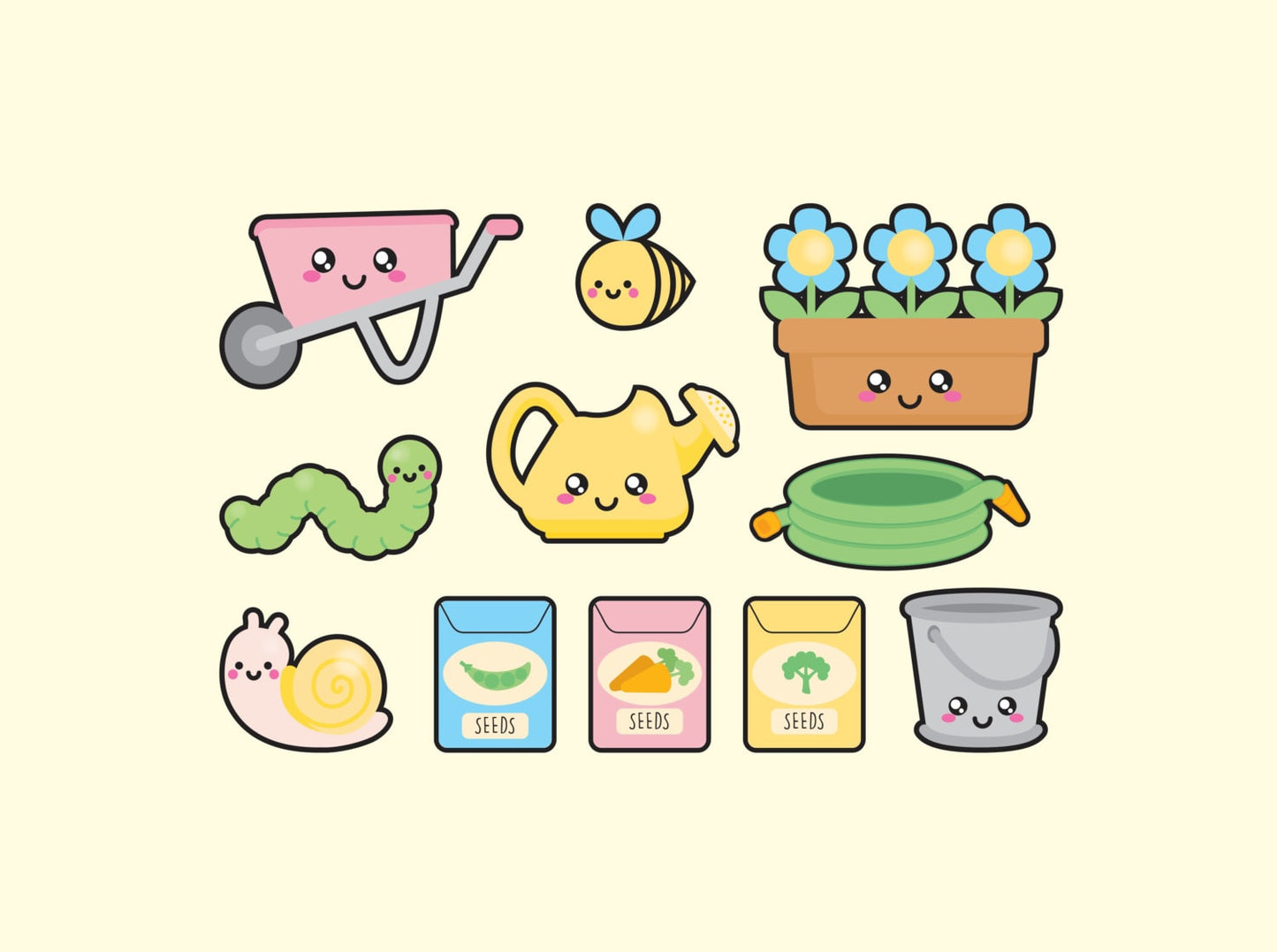 Premium Vector Clipart - Kawaii Gardening Clipart - Kawaii Garden Clip Art Set - High Quality Vectors - Instant Download - Kawaii Clipart