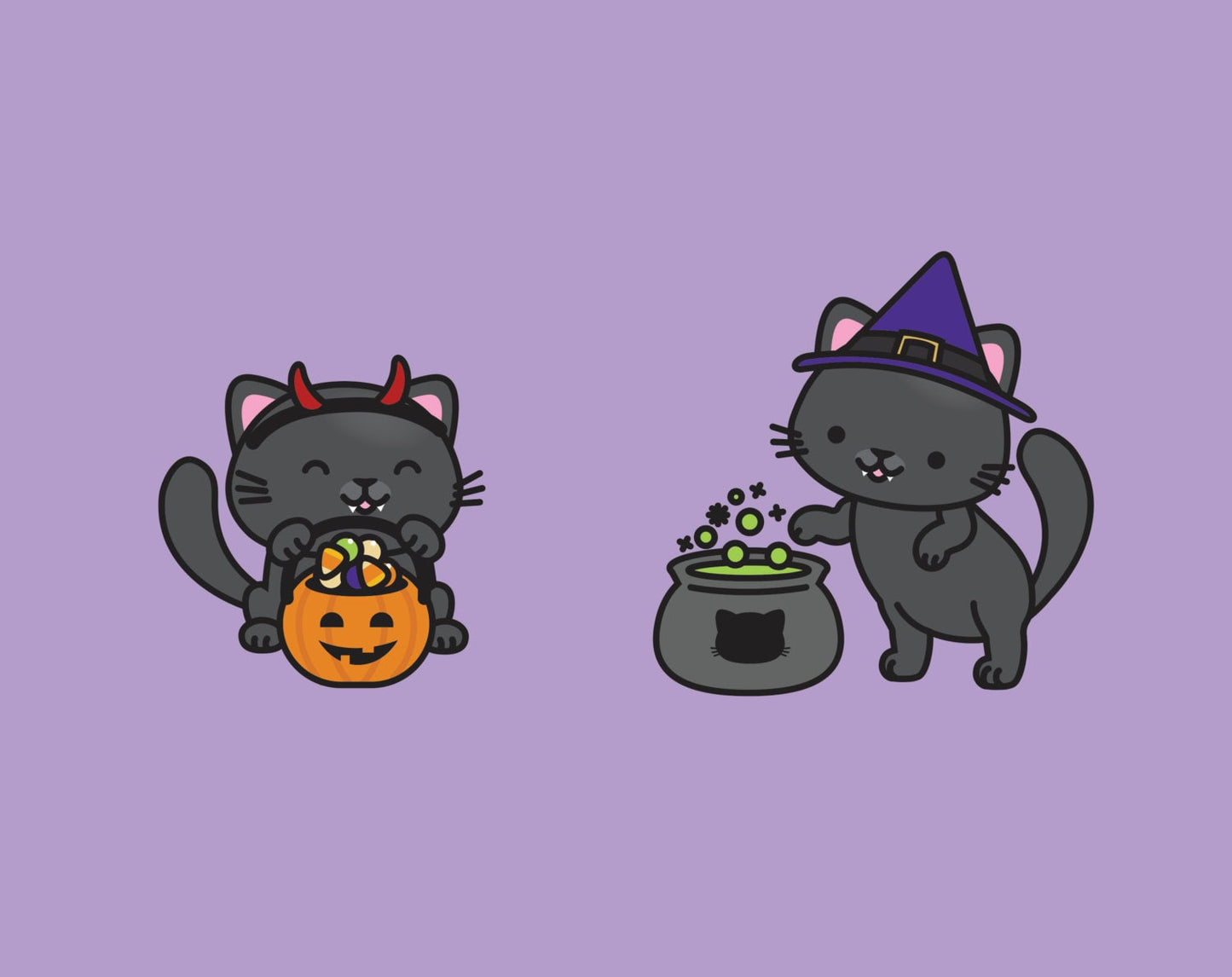 Premium Vector Clipart - Kawaii Halloween Cats - Cute Halloween Cats Clipart Set - High Quality Vectors - Kawaii Clipart