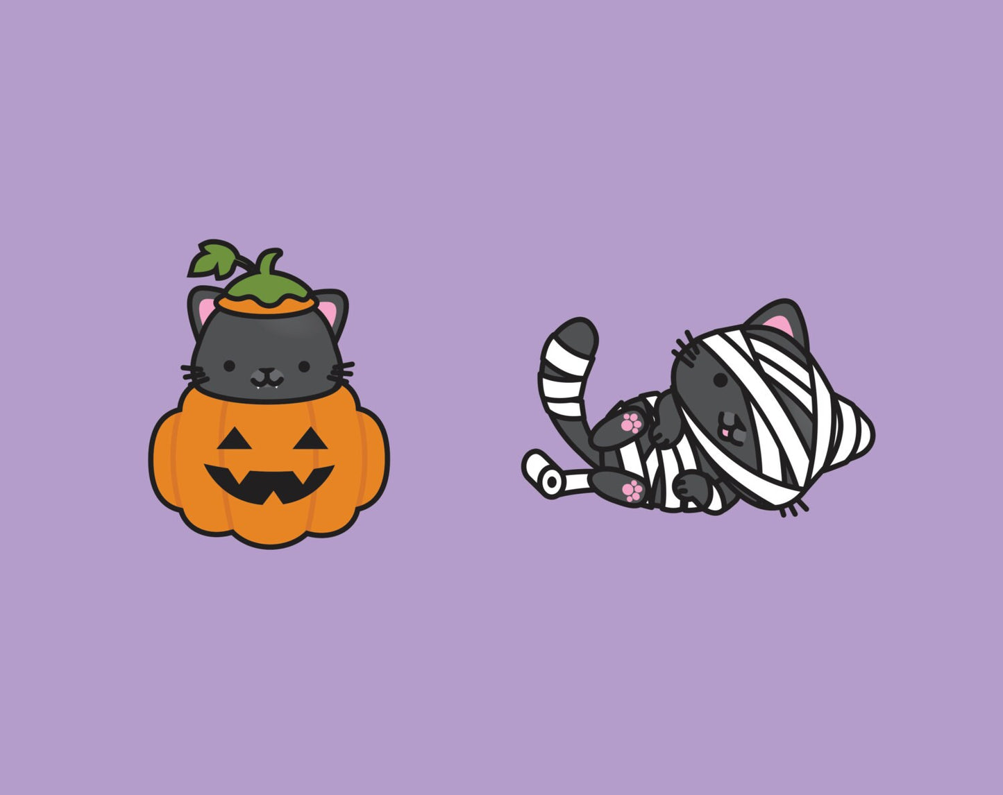 Premium Vector Clipart - Kawaii Halloween Cats - Cute Halloween Cats Clipart Set - High Quality Vectors - Kawaii Clipart