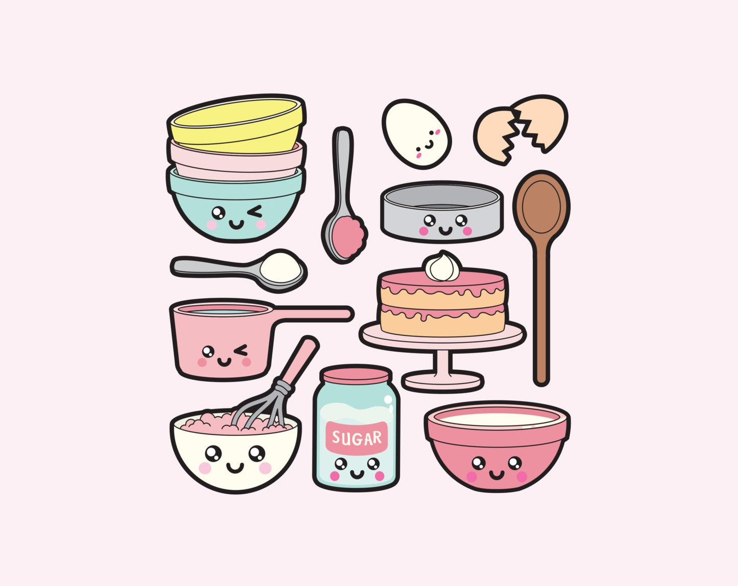 Premium Vector Clipart - Kawaii Baking Clipart - Kawaii baking Clip art Set - High Quality Vectors - Instant Download - Kawaii Bake Clipart