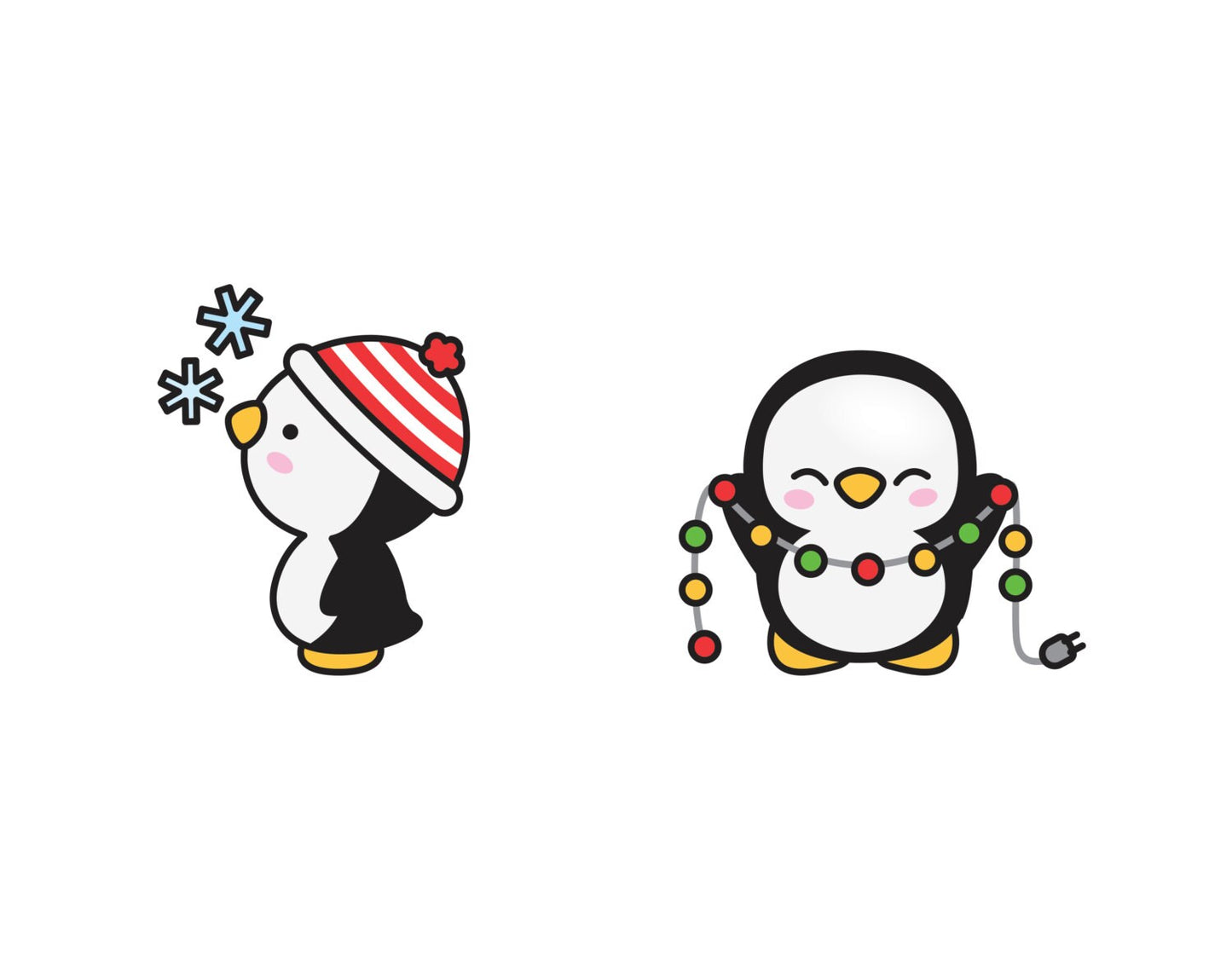 Premium Vector Clipart - Kawaii Christmas Penguins - Cute Christmas Penguins Clipart Set - High Quality Vectors - Kawaii Christmas Clipart