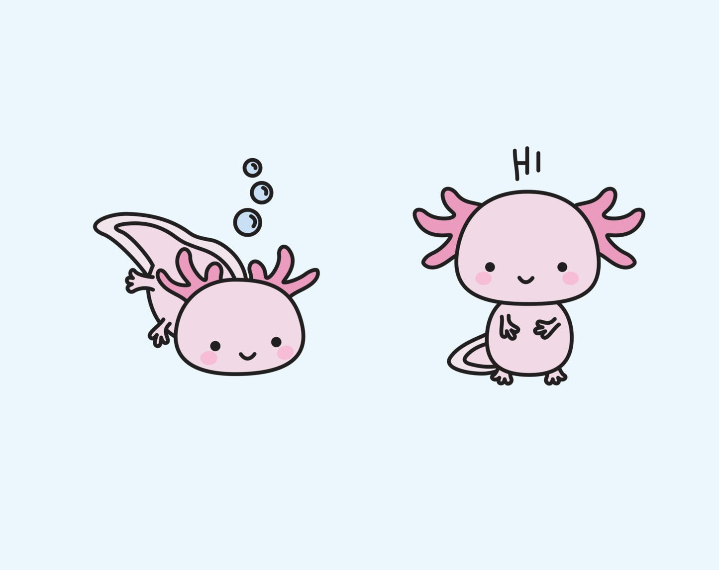 Premium Vector Clipart - Kawaii Axolotls - Cute Axolotl Clipart Set - High Quality Vectors - Instant Download - Kawaii Clipart