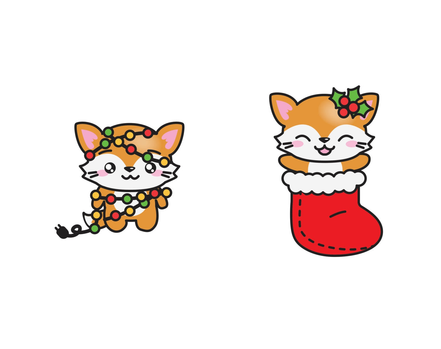 Premium Vector Clipart - Kawaii Christmas Foxes - Cute Christmas Foxes Clipart Set - High Quality Vectors - Kawaii Christmas Fox Clipart