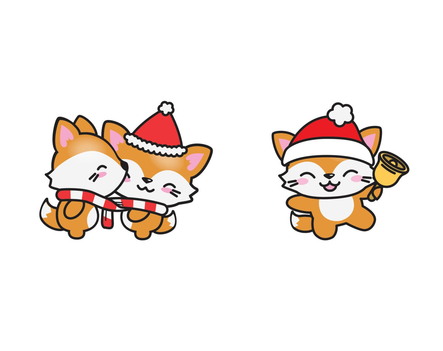 Premium Vector Clipart - Kawaii Christmas Foxes - Cute Christmas Foxes Clipart Set - High Quality Vectors - Kawaii Christmas Fox Clipart