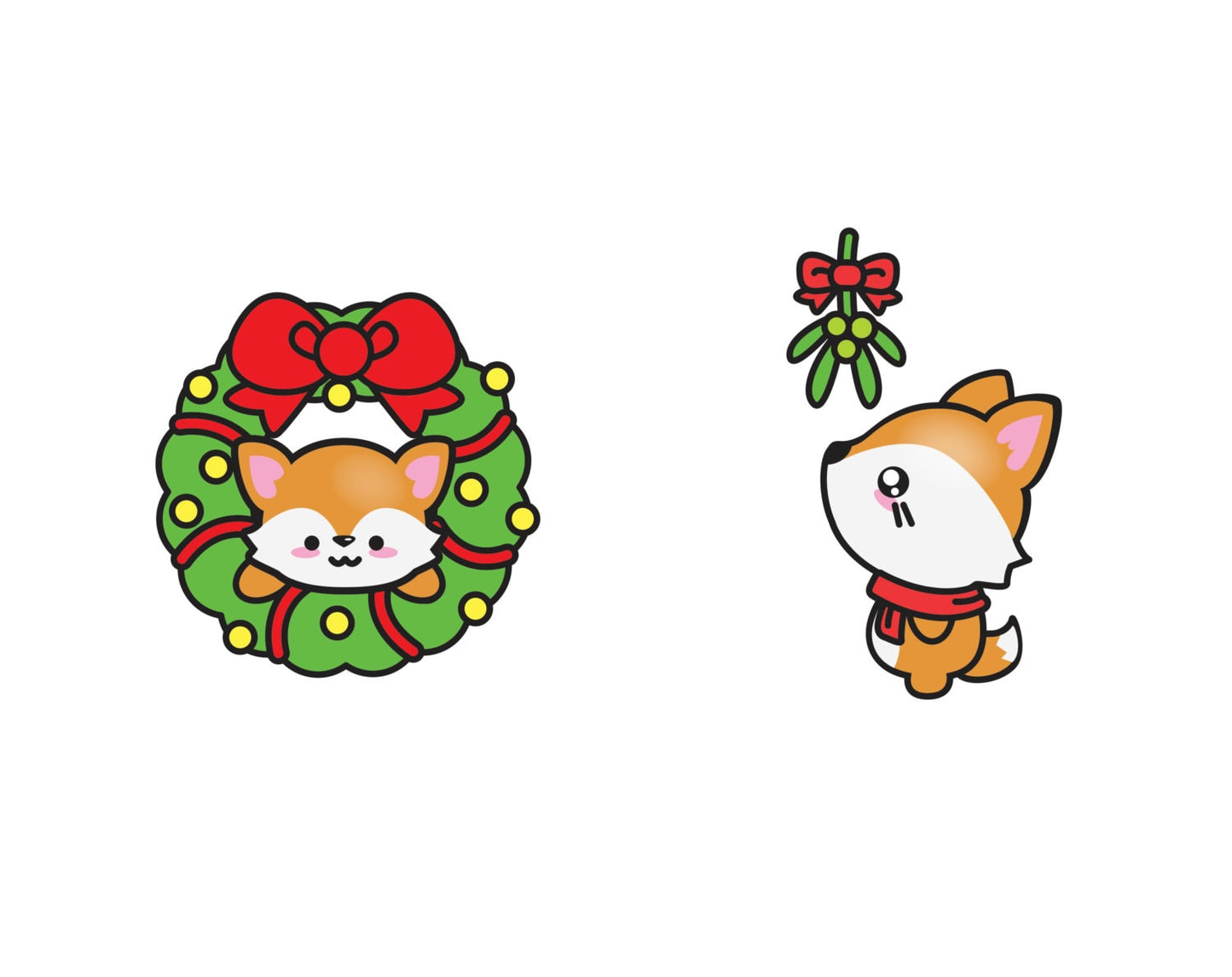 Premium Vector Clipart - Kawaii Christmas Foxes - Cute Christmas Foxes Clipart Set - High Quality Vectors - Kawaii Christmas Fox Clipart