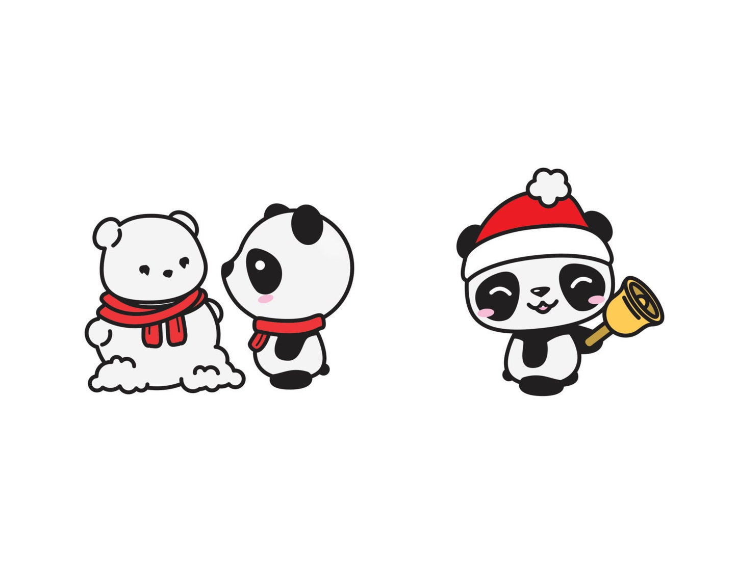 Premium Vector Clipart - Kawaii Christmas Pandas - Cute Christmas Panda Clipart Set - High Quality Vectors - Kawaii Christmas Clipart