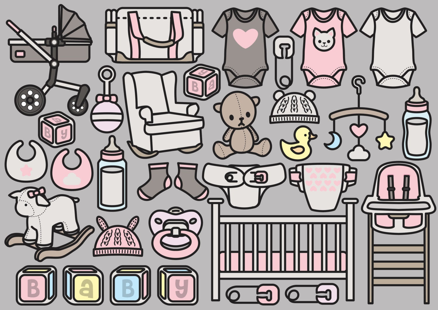 Premium Vector Clipart - Kawaii Baby Girl Clipart - Pretty Maternity Clip Art Set - High Quality Vectors - Cute Clipart - Baby Clipart Set