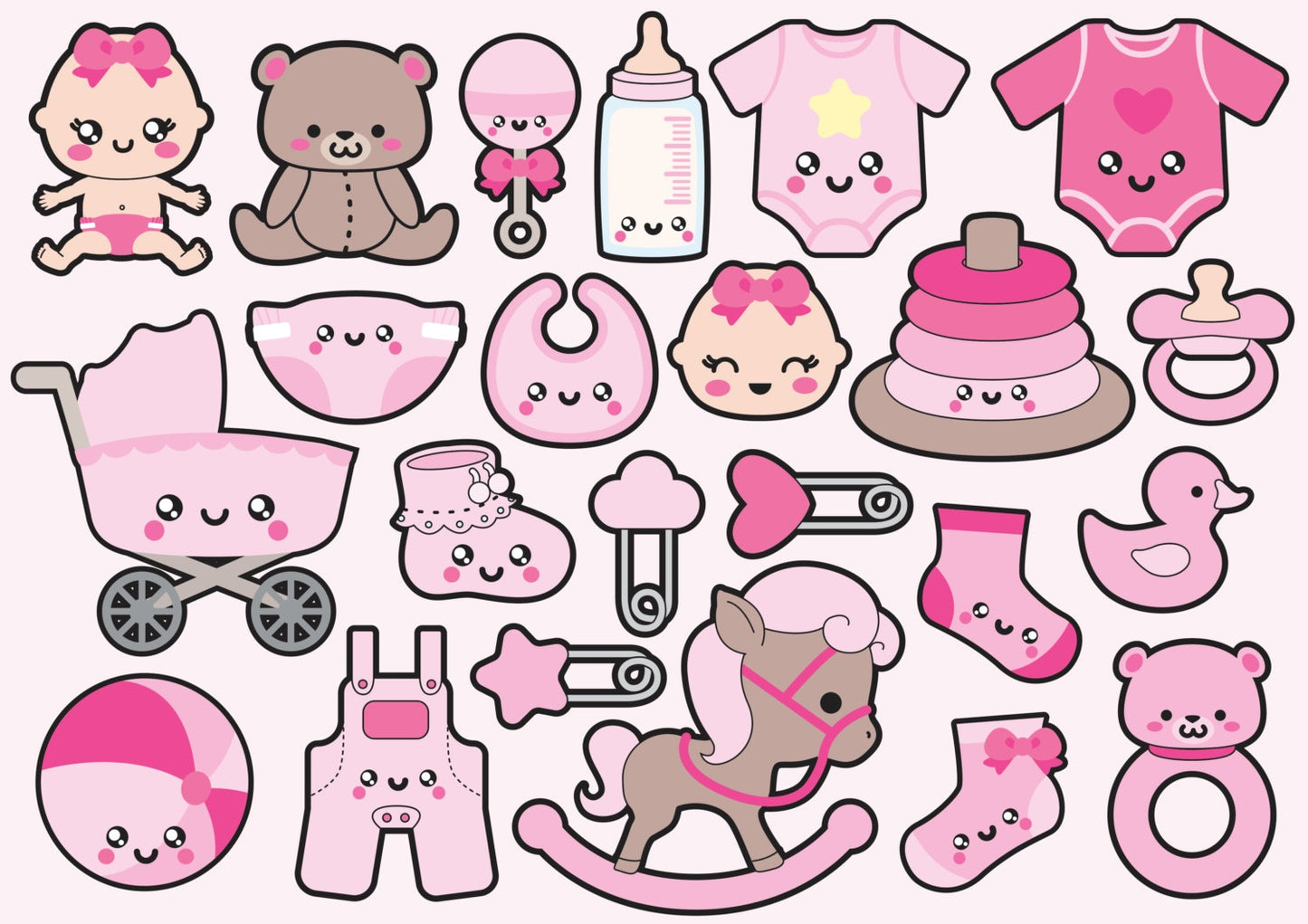 Premium Vector Clipart - Kawaii Baby Clipart - Kawaii Baby Clip art Set - High Quality Vectors - Instant Download - Kawaii Maternity Clipart