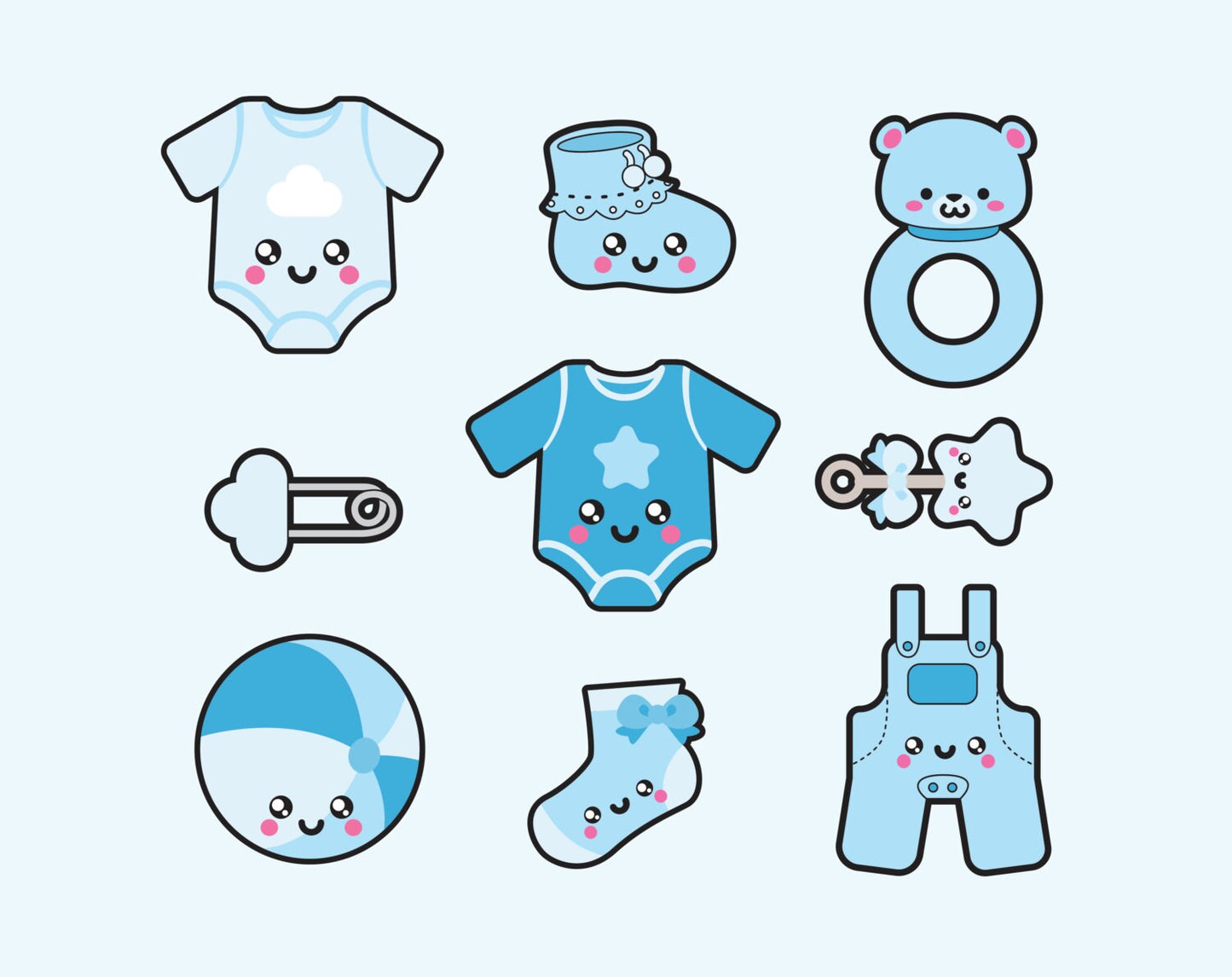 Premium Vector Clipart - Kawaii Baby Clipart - Kawaii Baby Blue Clipart - High Quality Vectors - Instant Download - Kawaii Maternity Clipart