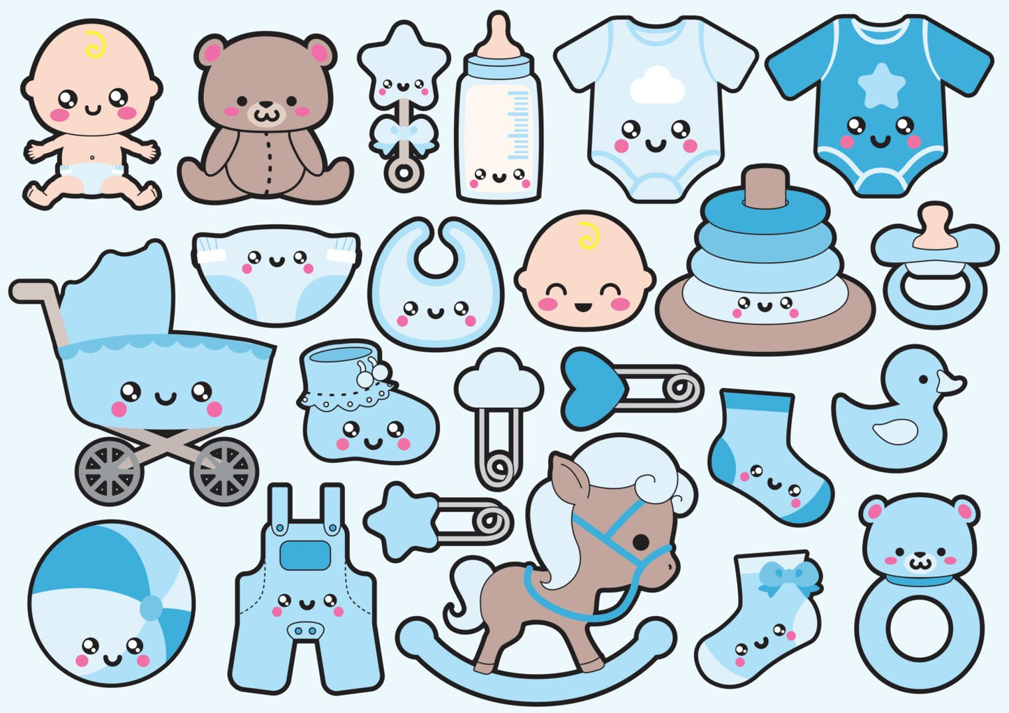 Premium Vector Clipart - Kawaii Baby Clipart - Kawaii Baby Blue Clipart - High Quality Vectors - Instant Download - Kawaii Maternity Clipart