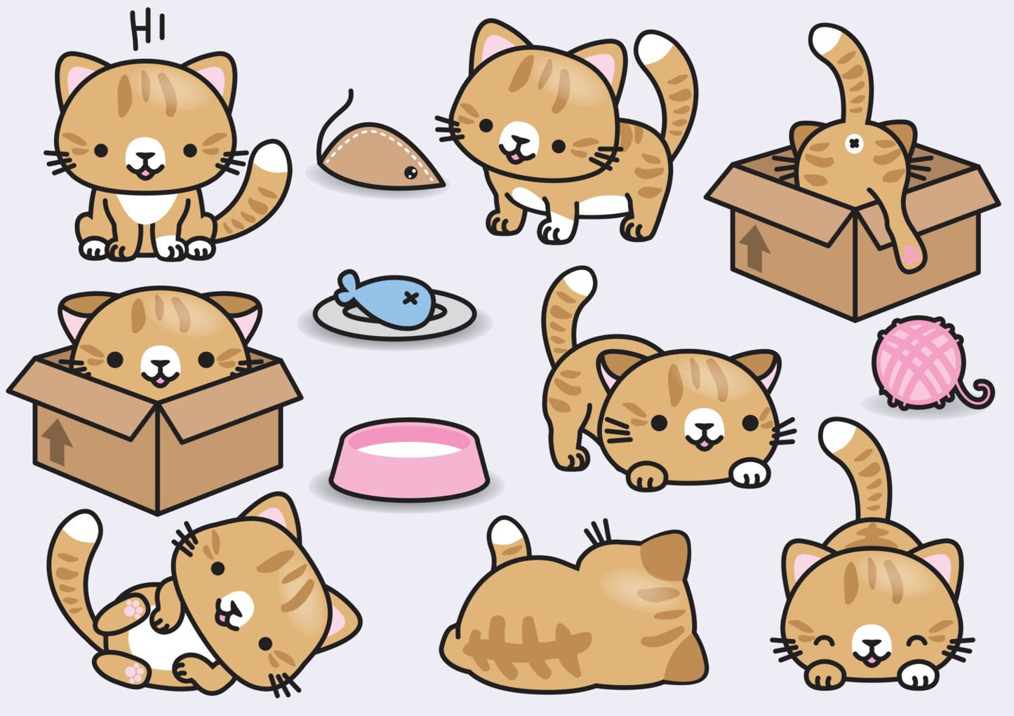 Premium Vector Clipart - Kawaii Ginger Cats - Cute Ginger Cats Clipart Set - High Quality Vectors - Instant Download - Kawaii Cats Clipart