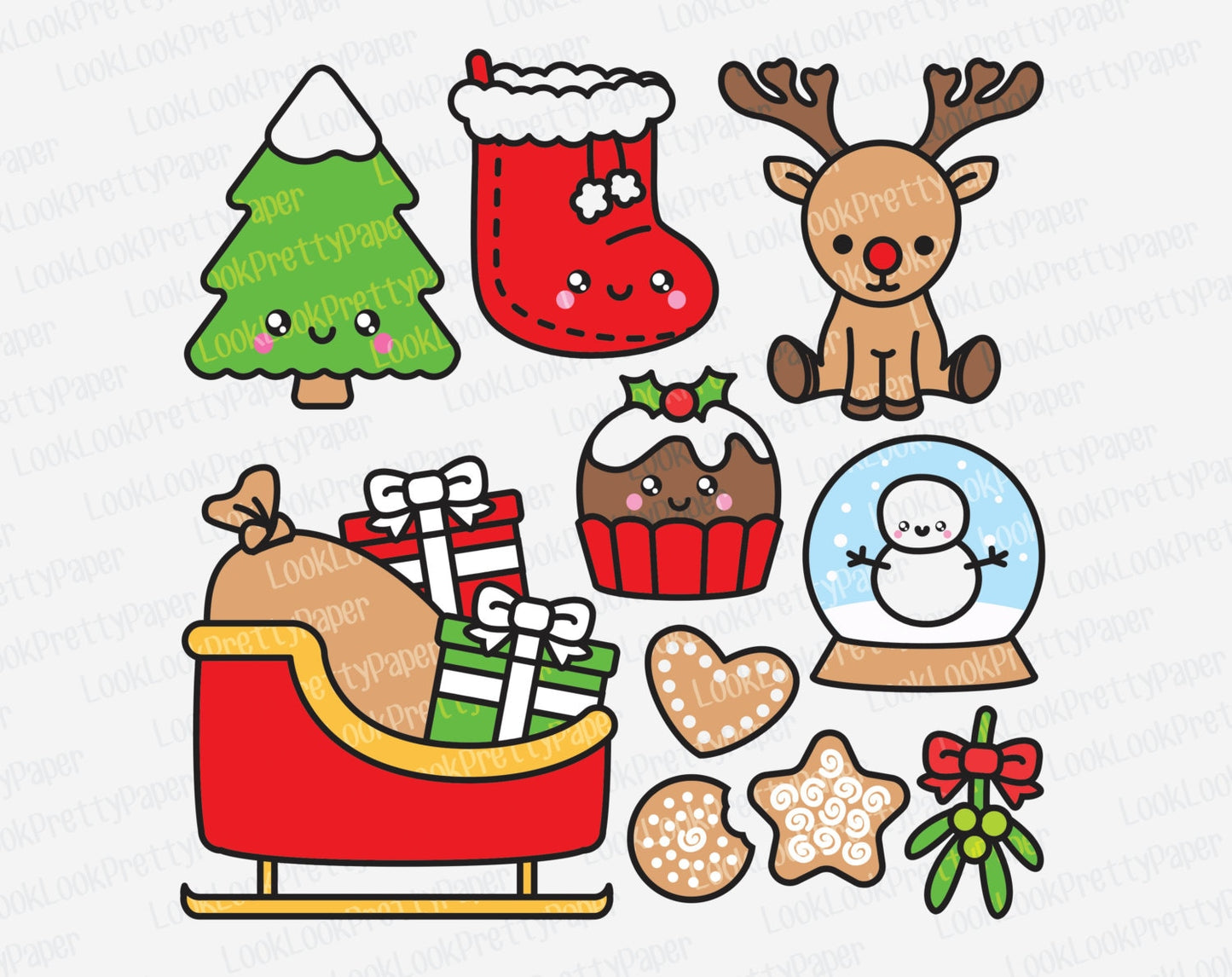 Premium Vector Clipart - Kawaii Christmas - Another Cute Chrismas Clipart Set - High Quality Vectors - Instant Download - Kawaii Clipart