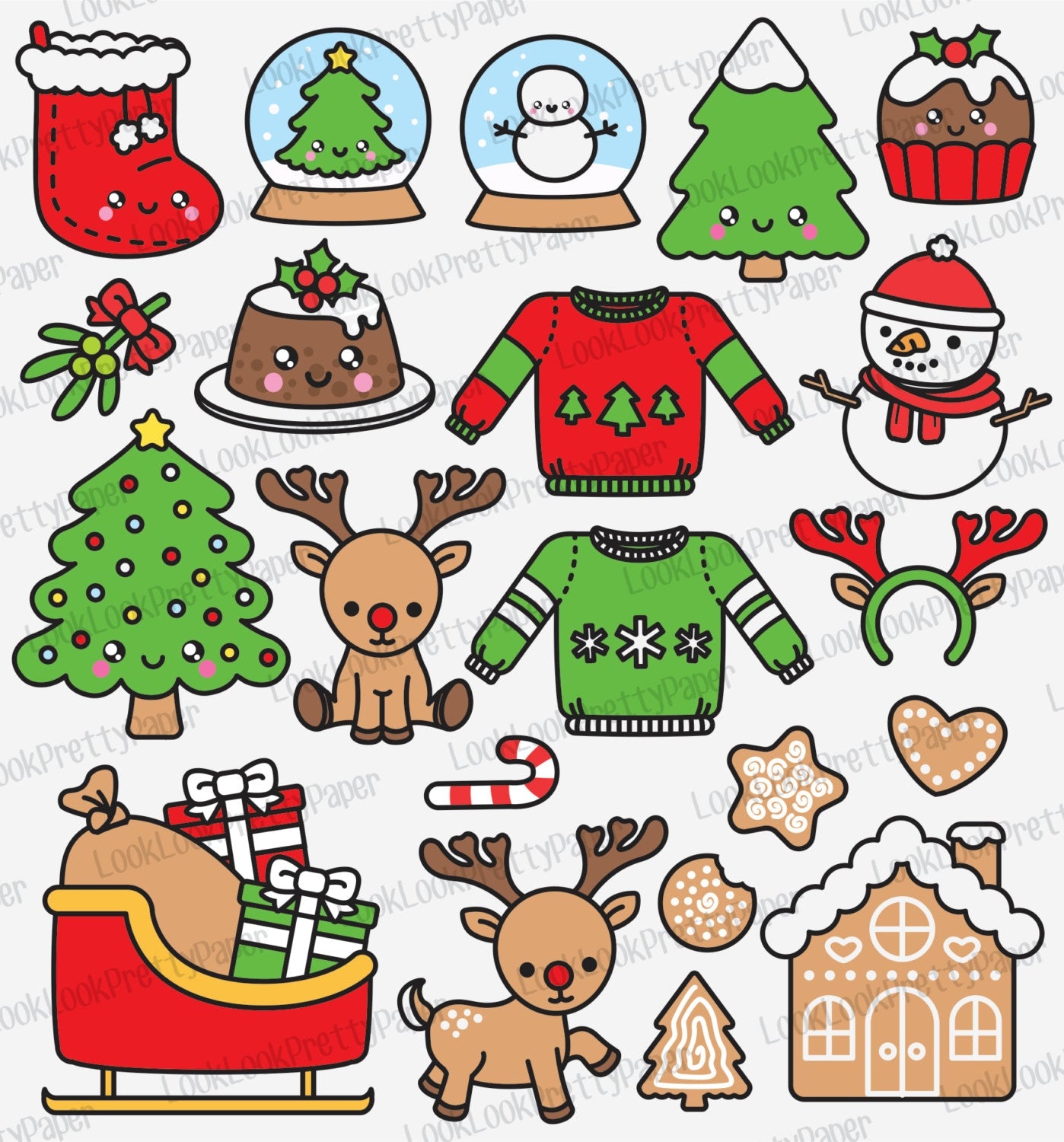 Premium Vector Clipart - Kawaii Christmas - Another Cute Chrismas Clipart Set - High Quality Vectors - Instant Download - Kawaii Clipart