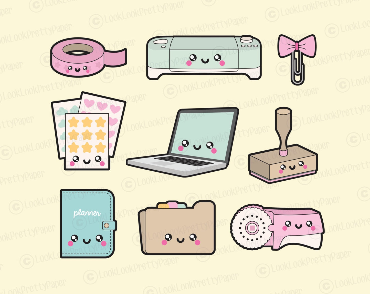 Premium Vector Clipart - Kawaii Planning Clipart - Kawaii Planner Clip Art Set - High Quality Vectors - Planner Supplies Kawaii Clipart