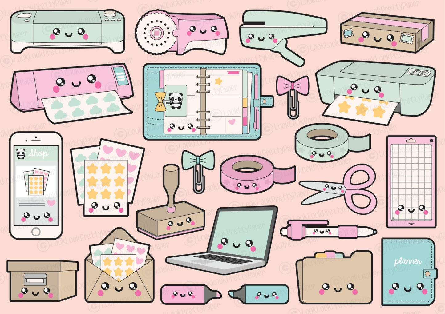 Premium Vector Clipart - Kawaii Planning Clipart - Kawaii Planner Clip Art Set - High Quality Vectors - Planner Supplies Kawaii Clipart