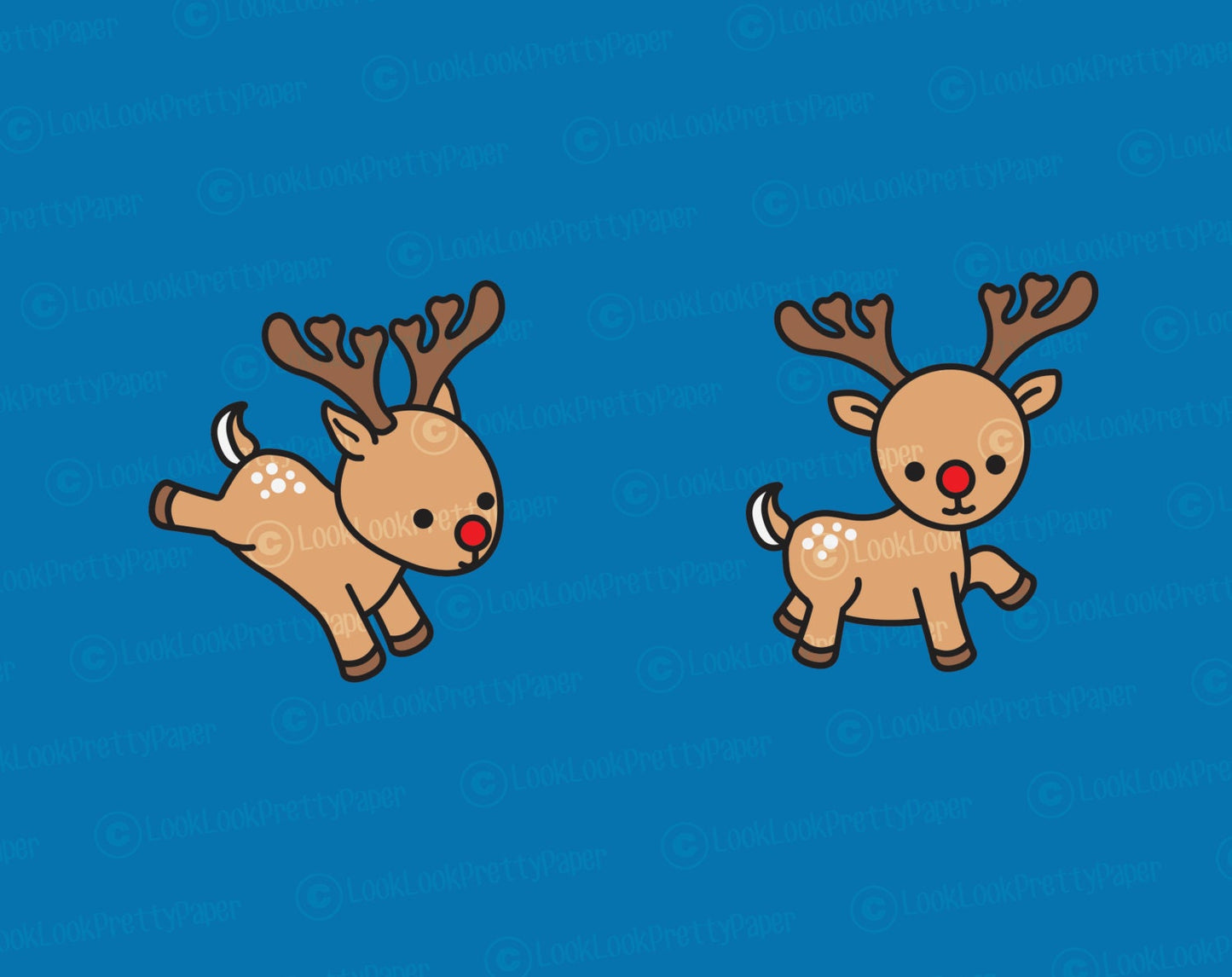 Premium Vector Clipart - Kawaii Rudolph the Red Nosed Reindeer - Cute Reindeer Clipart Set - High Quality Vectors - Kawaii Christmas Clipart