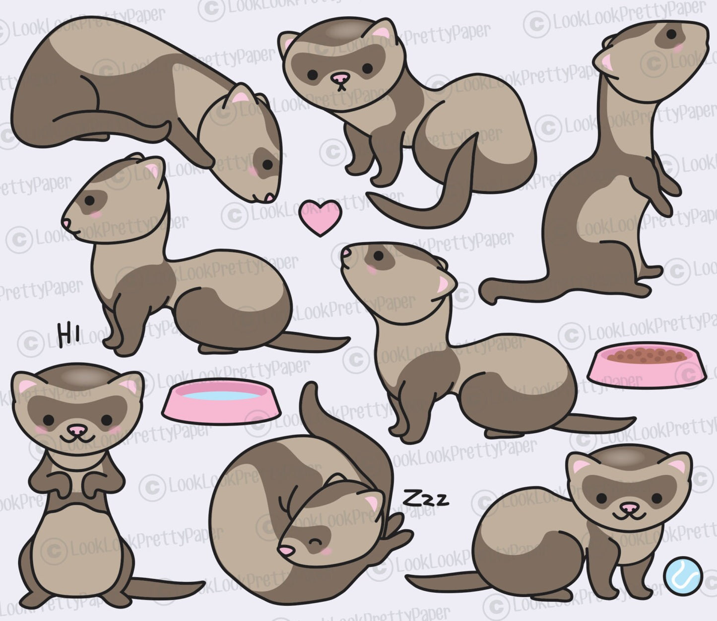 Premium Vector Clipart - Kawaii Ferret - Cute Ferrets Clipart Set - High Quality Vectors - Instant Download - Kawaii Clipart