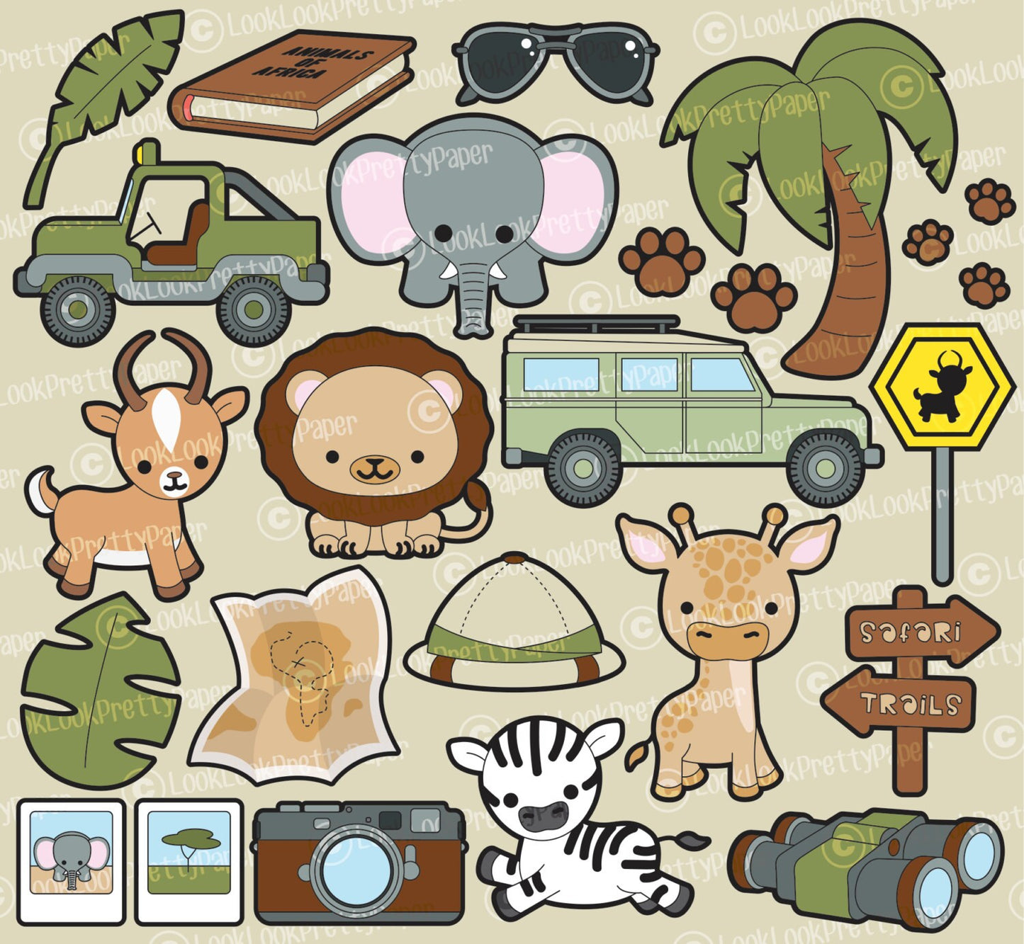 Premium Vector Clipart - Kawaii Safari Clipart - Kawaii Safari Clip art Set - High Quality Vectors - Instant Download - Kawaii Clipart