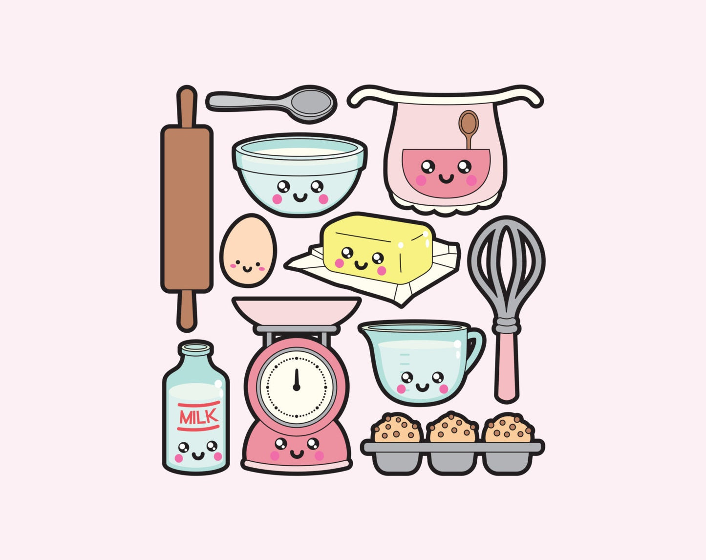 Premium Vector Clipart - Kawaii Baking Clipart - Kawaii baking Clip art Set - High Quality Vectors - Instant Download - Kawaii Bake Clipart