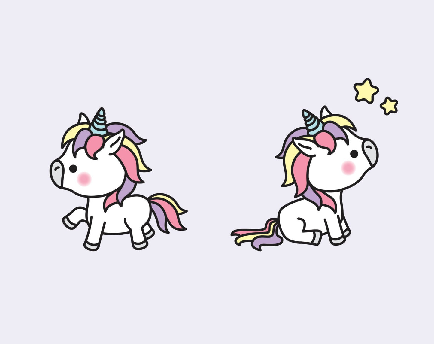 Premium Vector Clipart - Kawaii Unicorns - Cute Unicorns Clipart Set - High Quality Vectors - Instant Download - Kawaii Clipart