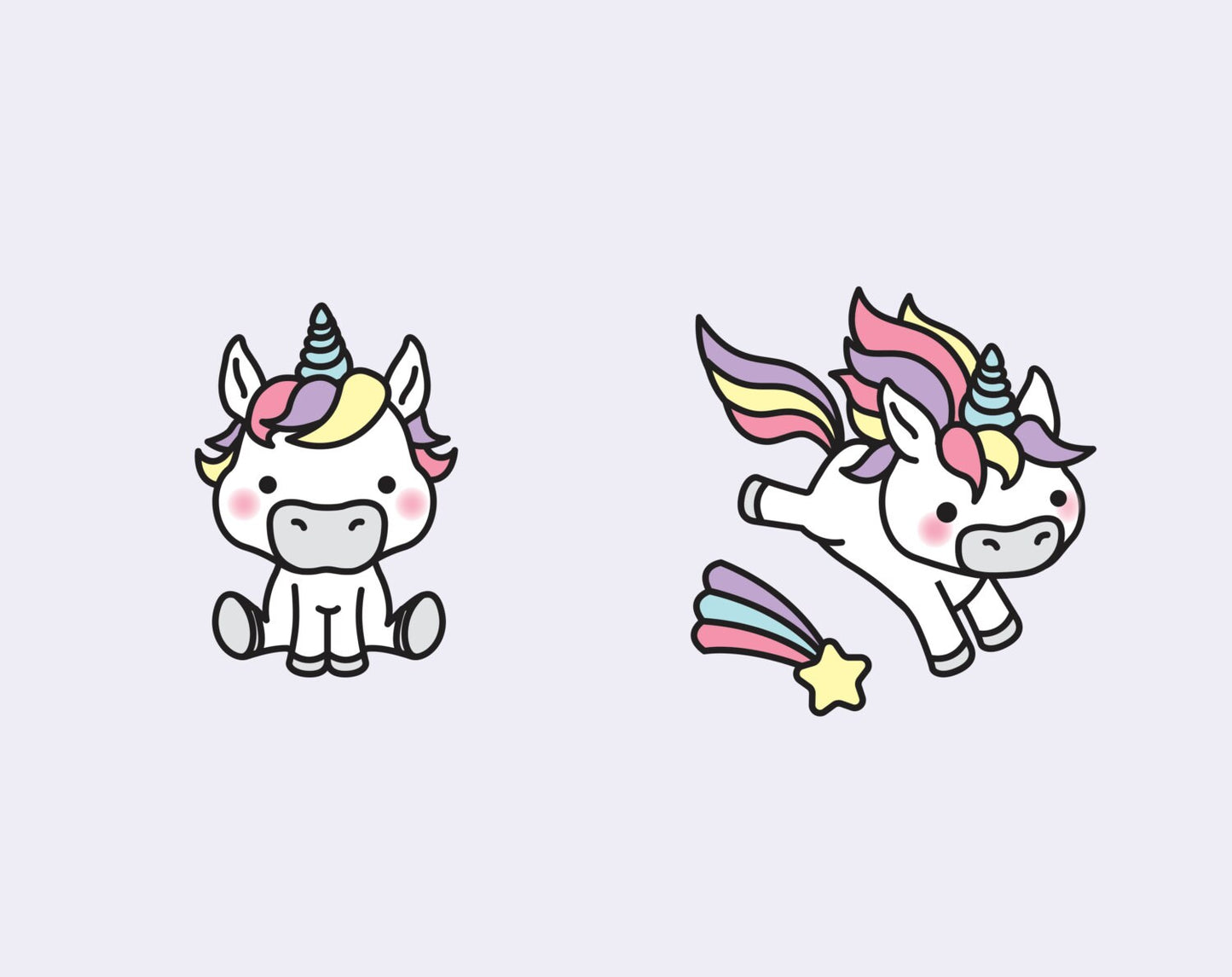 Premium Vector Clipart - Kawaii Unicorns - Cute Unicorns Clipart Set - High Quality Vectors - Instant Download - Kawaii Clipart