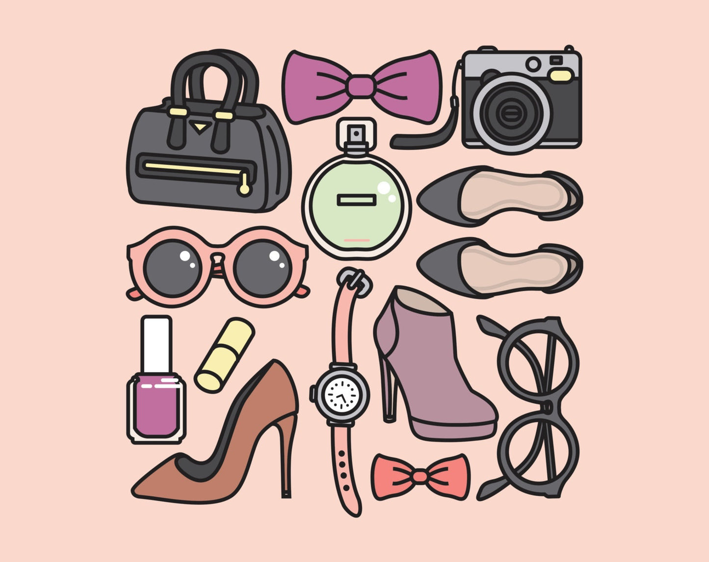 Premium Vector Clipart - Pretty Accessories Clipart - Kawaii Fashion Clip Art Set - High Quality Vectors - Instant Download - Kawaii Clipart