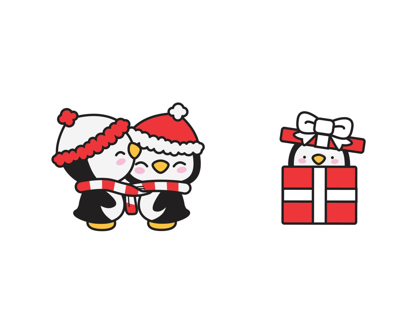 Premium Vector Clipart - Kawaii Christmas Penguins - Cute Christmas Penguins Clipart Set - High Quality Vectors - Kawaii Christmas Clipart