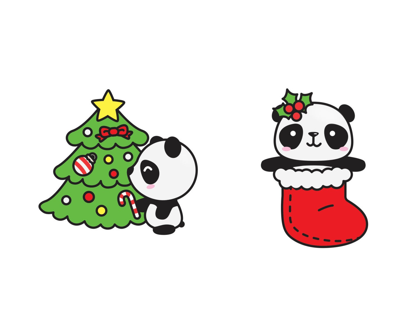 Premium Vector Clipart - Kawaii Christmas Pandas - Cute Christmas Panda Clipart Set - High Quality Vectors - Kawaii Christmas Clipart