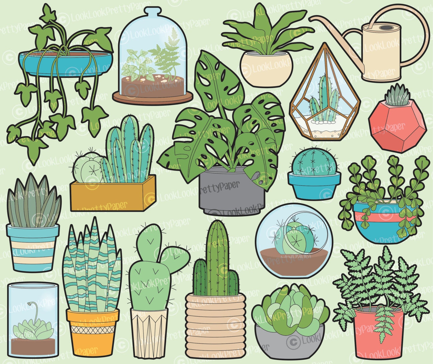 Premium Vector Clipart - House Plants Clipart - Kawaii Plants Clip Art Set - High Quality Vectors - Pretty Clipart - Pot Plants Clipart Set