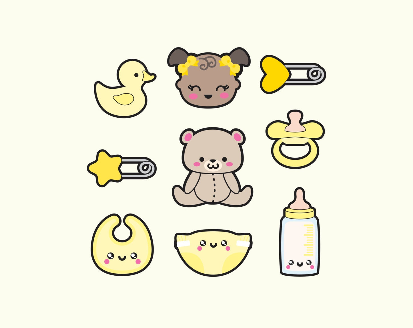 Premium Vector Clipart - Kawaii Baby Clipart - Kawaii Baby Clip art Set Yellow - High Quality Vectors - Kawaii Maternity Clipart