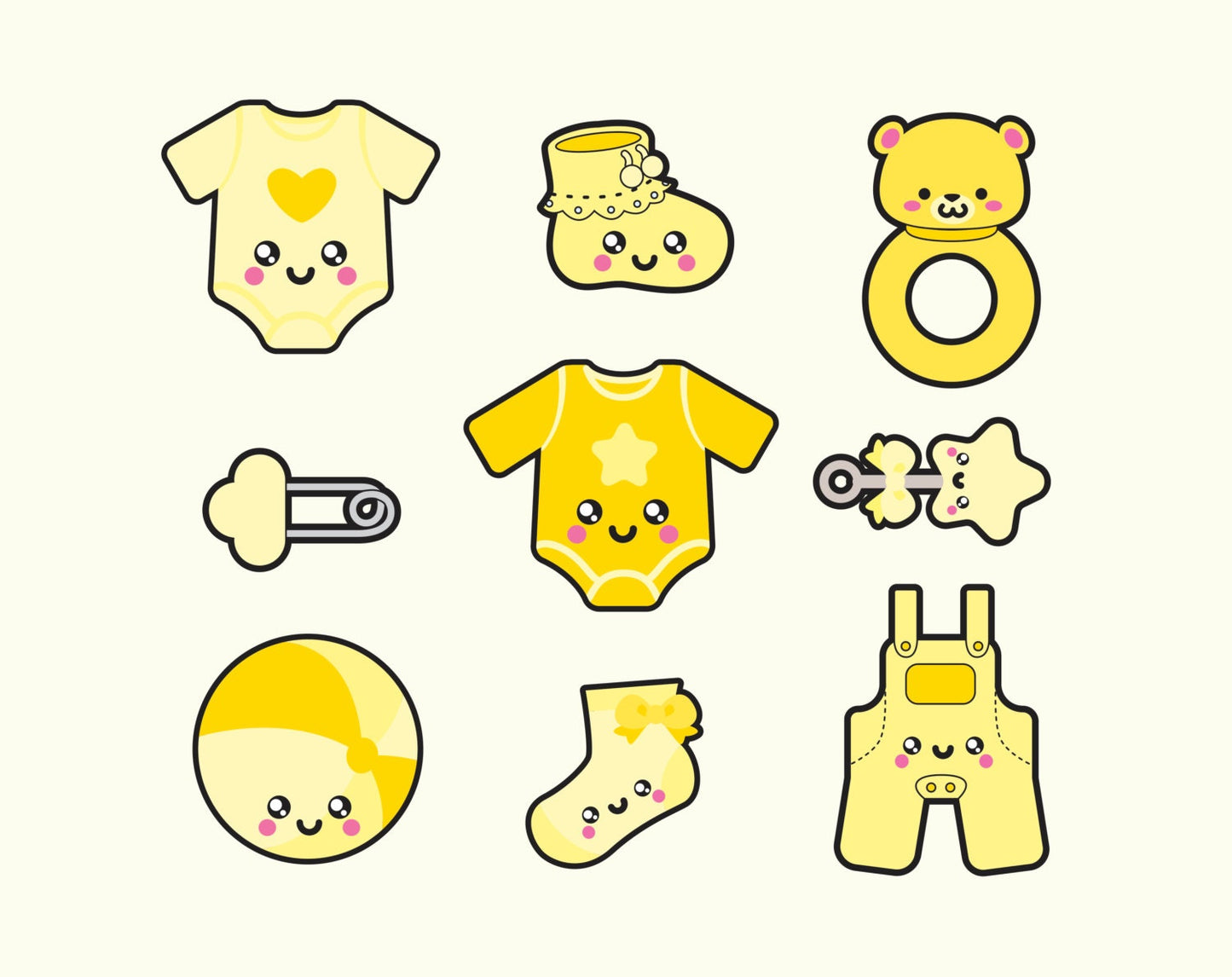 Premium Vector Clipart - Kawaii Baby Clipart - Kawaii Baby Clip art Set Yellow - High Quality Vectors - Kawaii Maternity Clipart