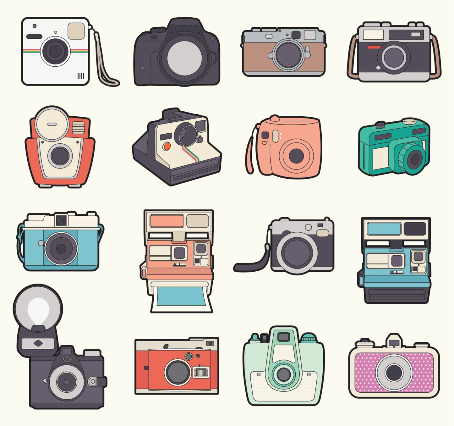 Premium Vector Clipart - Kawaii Camera Clipart - Kawaii Cameras Clip Art Set - High Quality Vectors - Cute Camera Clipart - Instant Download