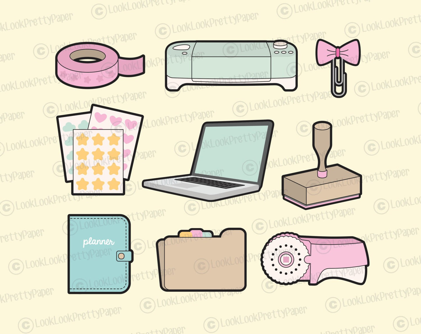 Premium Vector Clipart - Kawaii Planning Clipart - Cute Planner Clip Art - No Faces - High Quality Vectors - Planner Supplies Kawaii Clipart