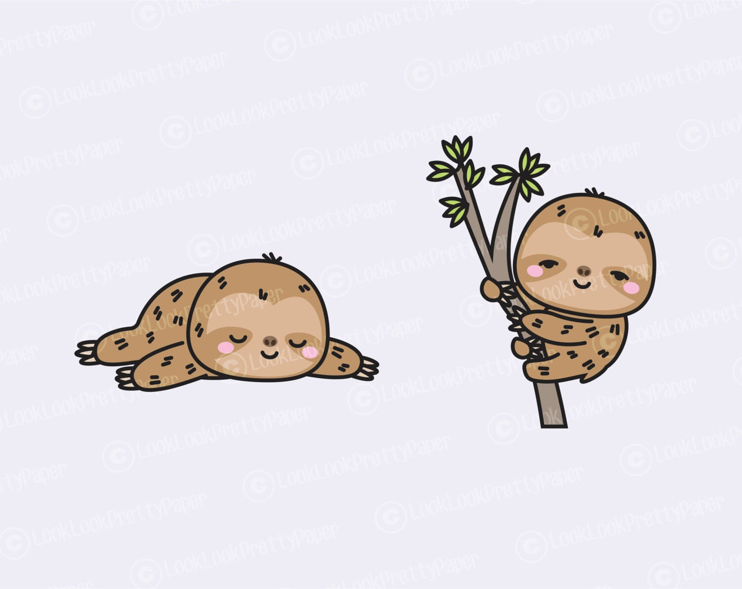 Premium Vector Clipart - Kawaii Sloth - Cute Sloths Clipart Set - High Quality Vectors - Instant Download - Kawaii Clipart