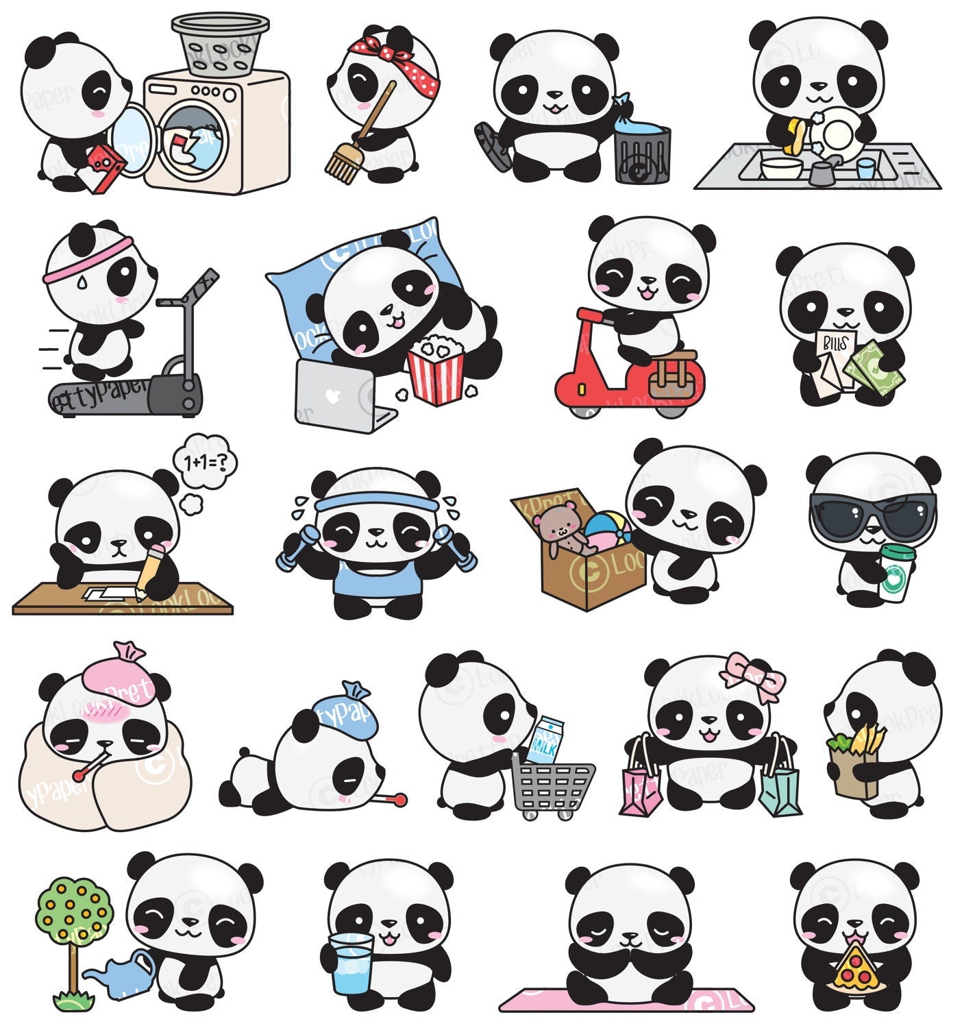 Premium Vector Clipart - Kawaii Panda - Cute Panda Planning Clipart - Instant Download - Kawaii Clipart