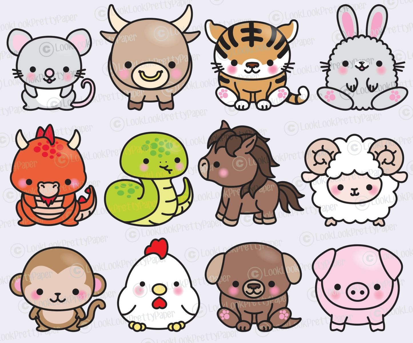 Premium Vector Clipart - Kawaii Chinese Zodiac Clipart - Kawaii Clip Art Set - Chinese Zodiac - High Quality Vectors - Instant Download