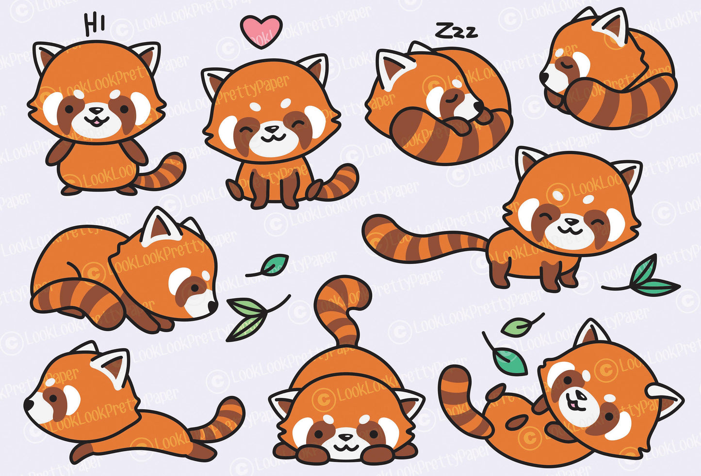 Premium Vector Clipart - Kawaii Red Pandas - Cute Red Panda Clipart Set - High Quality Vectors - Instant Download - Kawaii Clipart