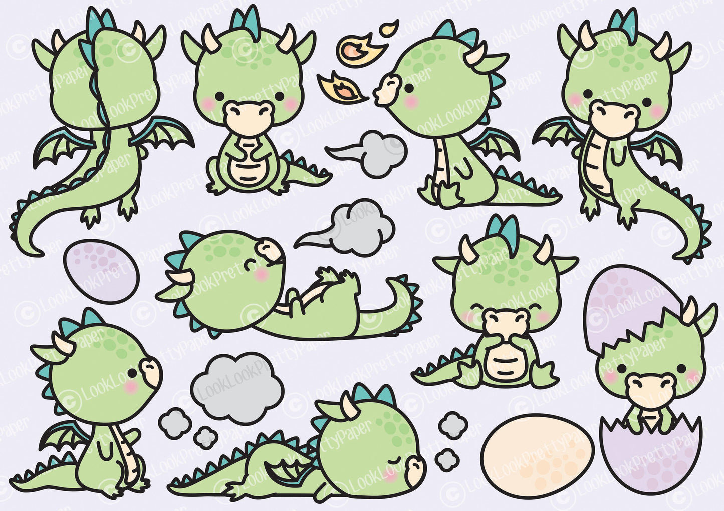 Premium Vector Clipart - Kawaii Dragon - Cute Baby Dragons Clipart Set - High Quality Vectors - Instant Download - Kawaii Clipart