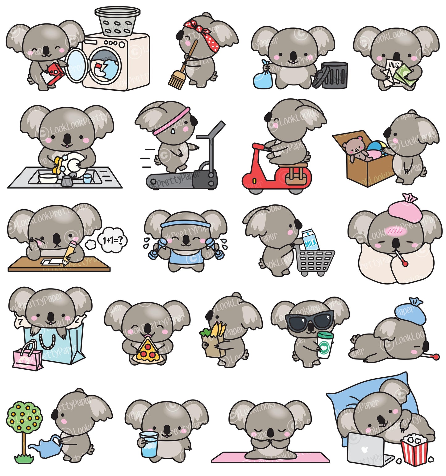 Premium Vector Clipart - Kawaii Koala - Cute Koala Planning Clipart - Instant Download - Kawaii Clipart