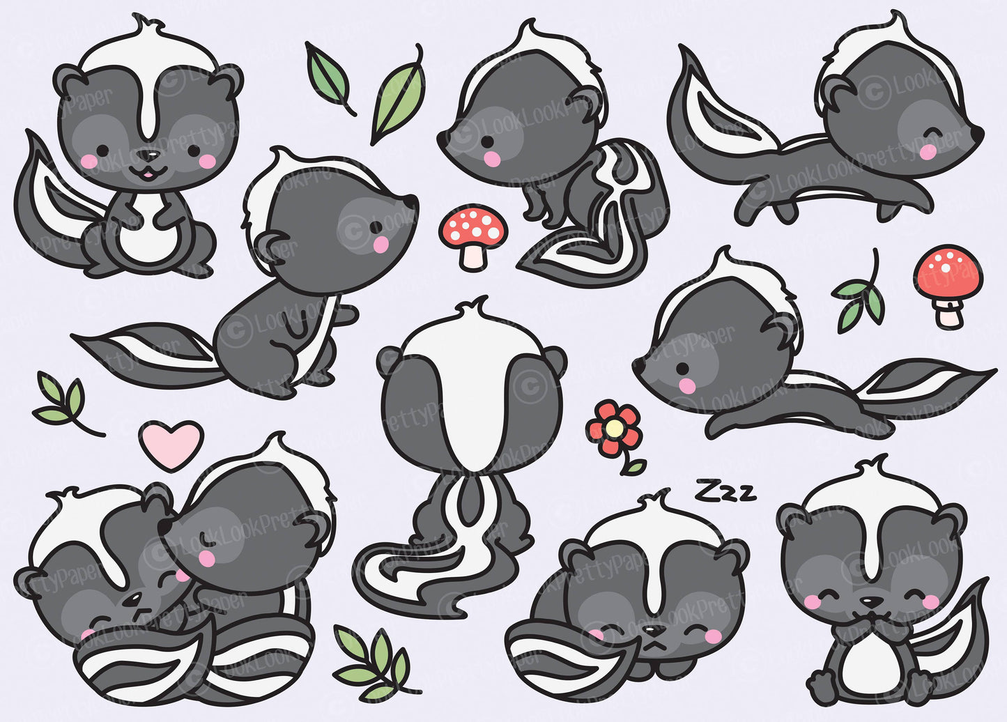 Premium Vector Clipart - Kawaii Skunks - Cute Skunks Clipart Set - High Quality Vectors - Instant Download - Kawaii Clipart