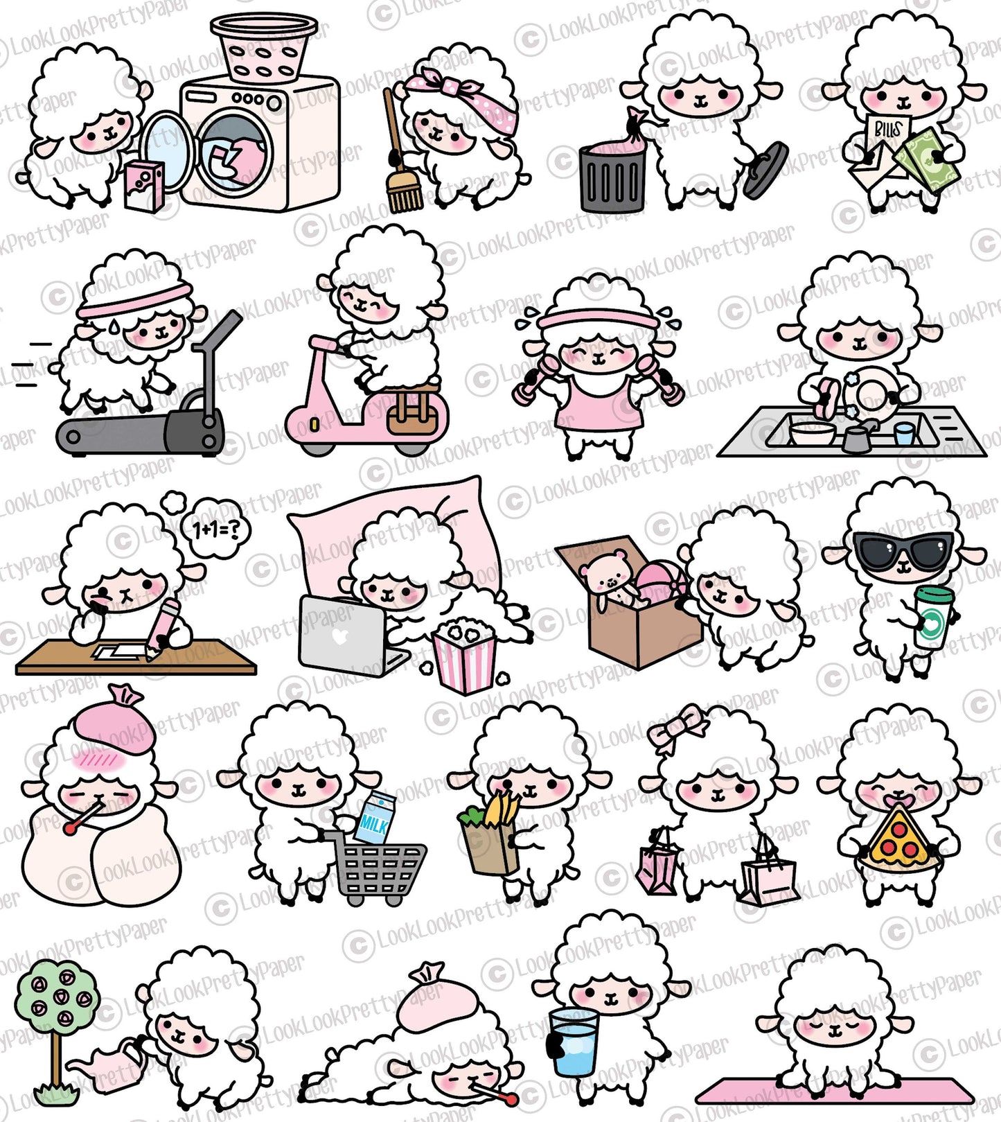 Premium Vector Clipart - Kawaii Lambs - Cute Lambs Planning Clipart - Instant Download - Kawaii Clipart - Cute Sheep