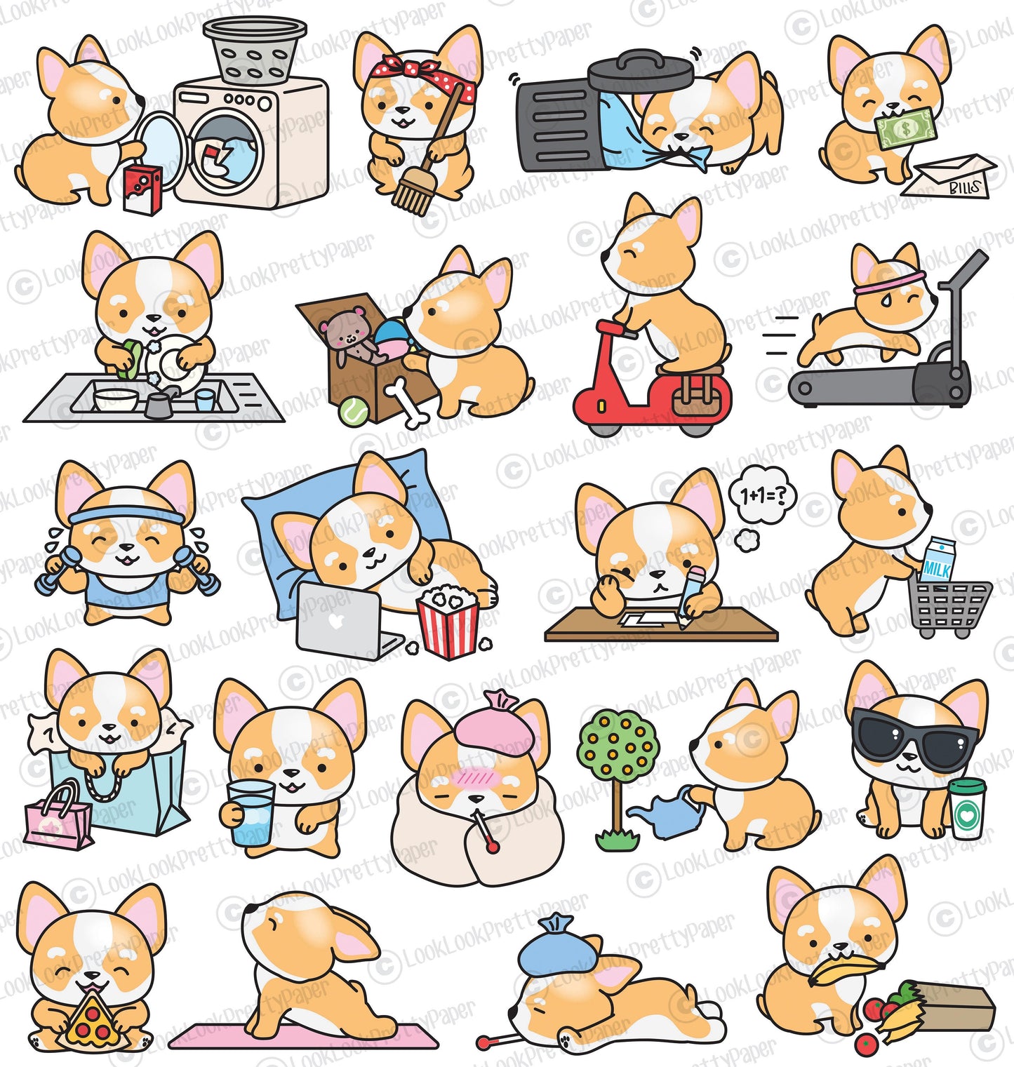 Premium Vector Clipart - Kawaii Corgi - Cute Corgi Planning Clipart - Instant Download - Kawaii Clipart