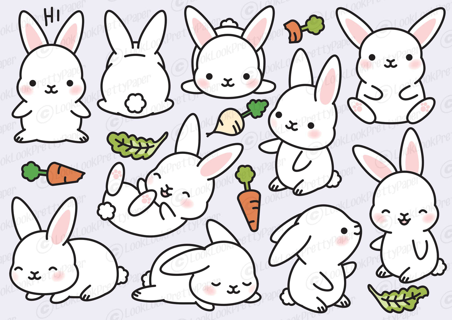 Premium Vector Clipart - Kawaii Bunny - Cute Bunny Clipart Set - High Quality Vectors - Instant Download - Kawaii Clipart