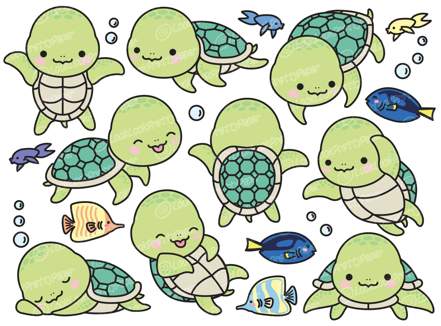 Premium Vector Clipart - Kawaii Turtle - Cute Turtle Clipart Set - Sea Turtle - High Quality Vectors - Instant Download - Kawaii Clipart