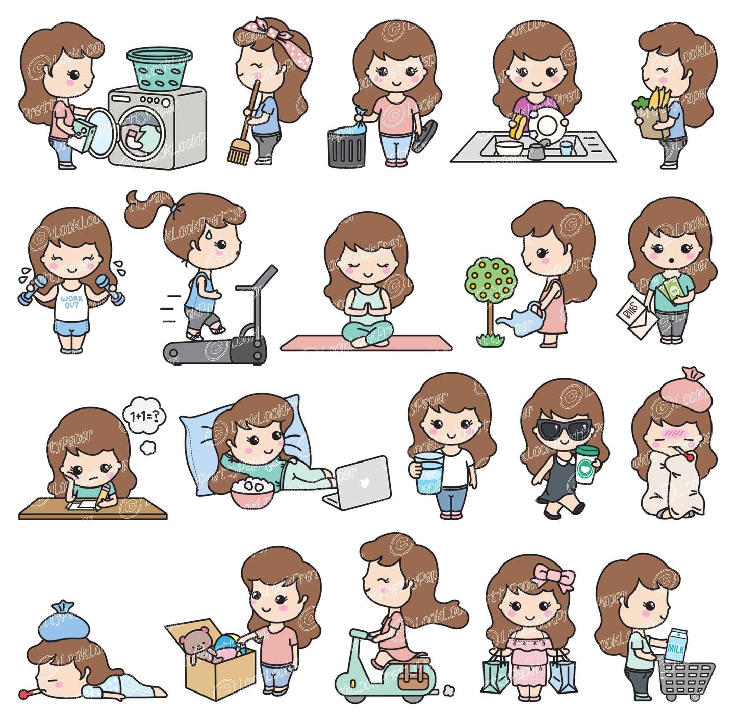 Premium Vector Clipart - Cute Me - Kawaii Girl - Cute Girl Planning Clipart - Instant Download - Kawaii Clipart