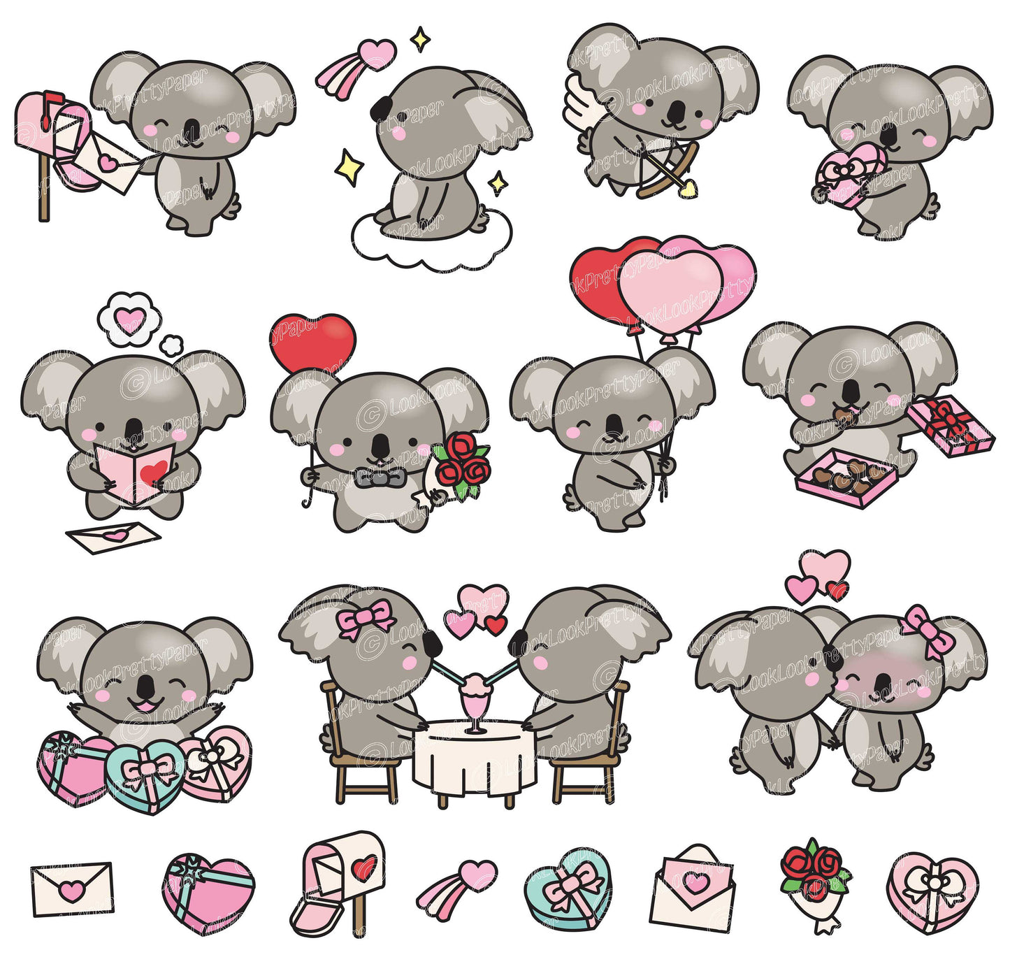 Premium Vector Clipart - Kawaii Valentines Day Koalas - Valentines Day Koala Clipart - High Quality Vectors - Cute Valentines Day Clipart