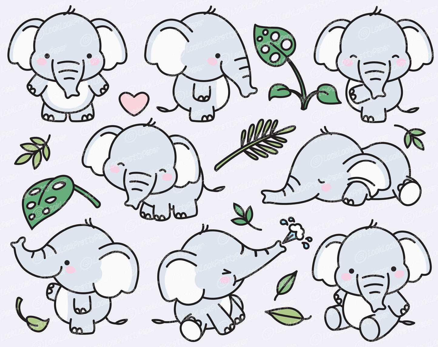 Premium Vector Clipart - Kawaii Elephant - Cute Elephant Clipart Set - High Quality Vectors - Instant Download - Kawaii Clipart