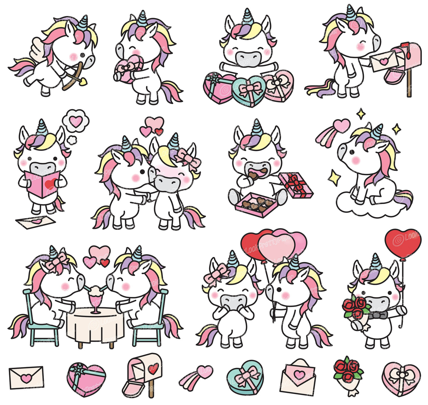 Premium Vector Clipart - Kawaii Valentines Unicorns - Valentines Day Unicorn Clipart Set - High Quality Vectors Cute Valentines Day Clipart