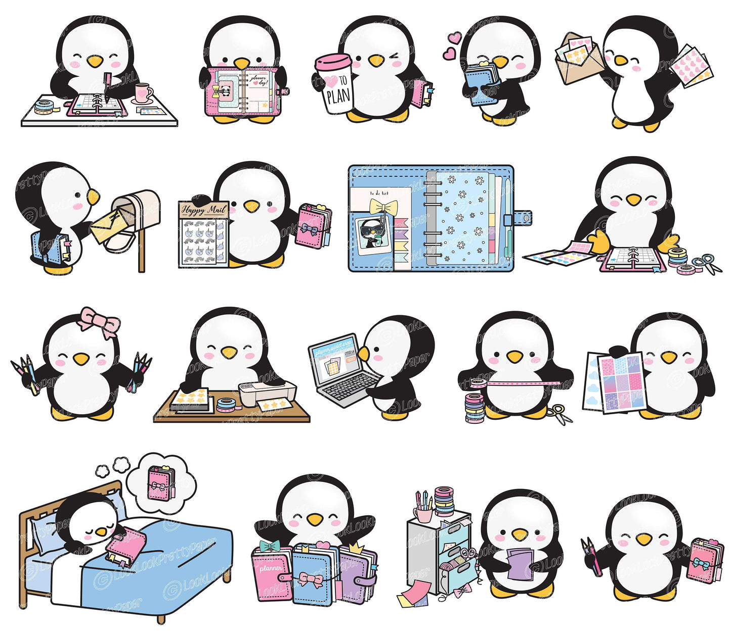 Premium Vector Clipart - Kawaii Penguin - Cute Penguin Planner Addict Clipart - Penguins Loves Planning - Instant Download - Kawaii Clipart